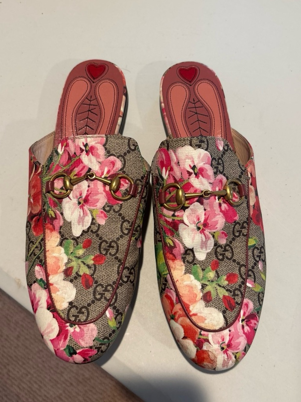 A013 - Gucci Floral GG Canvas Horsebit Backless Mules - Pink, Green